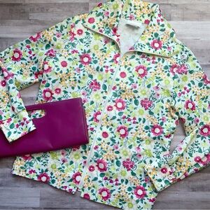 Vintage 70s Jantzen Bright Pink & Green Floral Zip Up Jacket Large